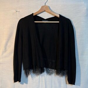 Tommy Hilfiger Black Lace Trim Open Cardigan Small NWOT